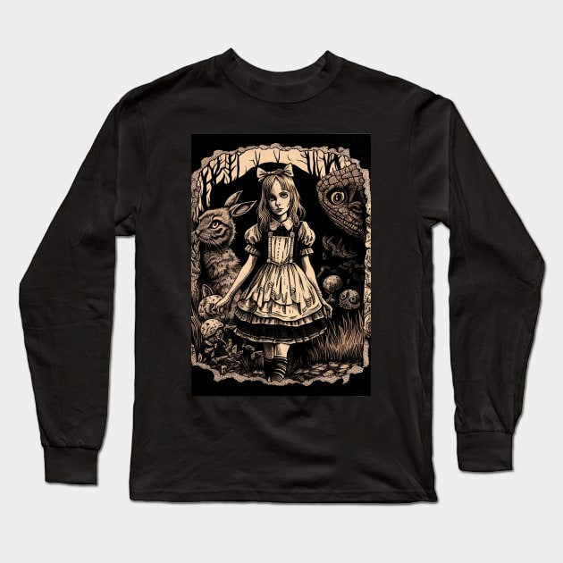 Dark Gothic Alice in Wonderland Long Sleeve T-Shirt by Greenbubble